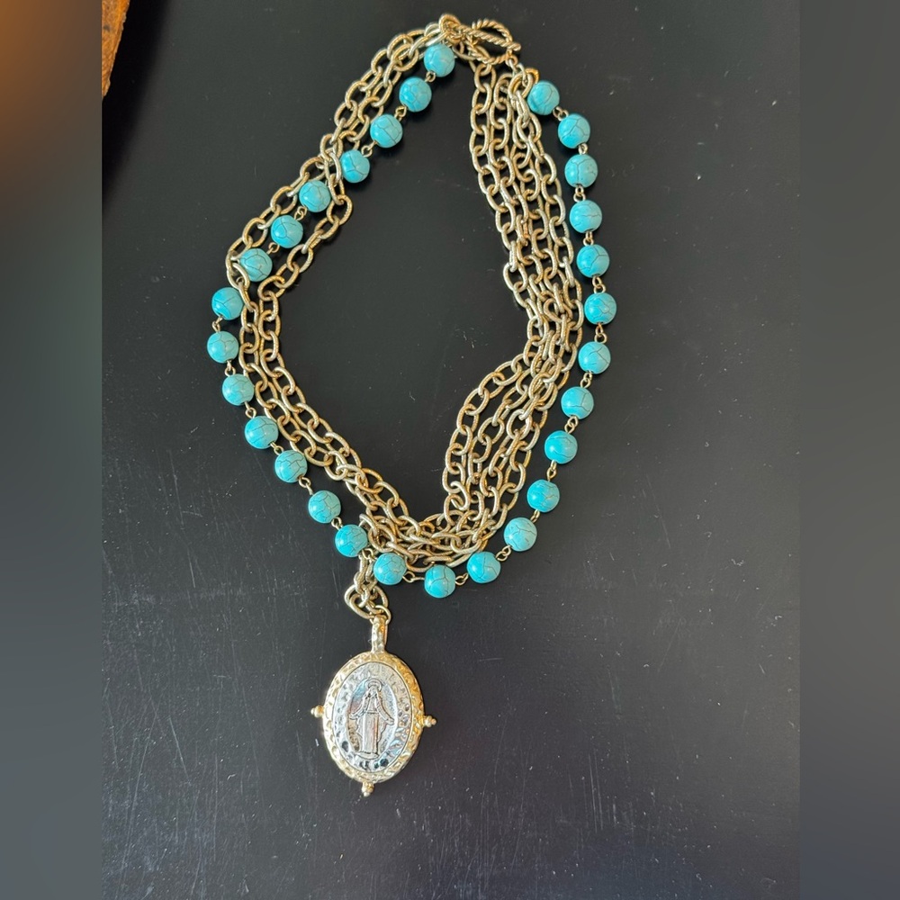Turquoise and Gold Multi-Layer Necklace